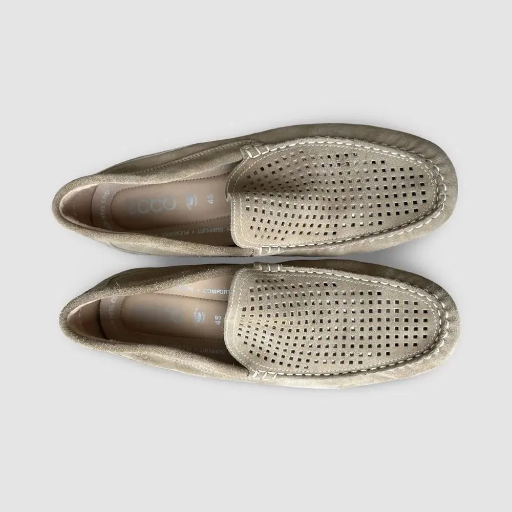 ECCO Classic Moc Perf Men’s EU 45 US 11.5-12 Taupe Suede Driving Loafers Slip-On